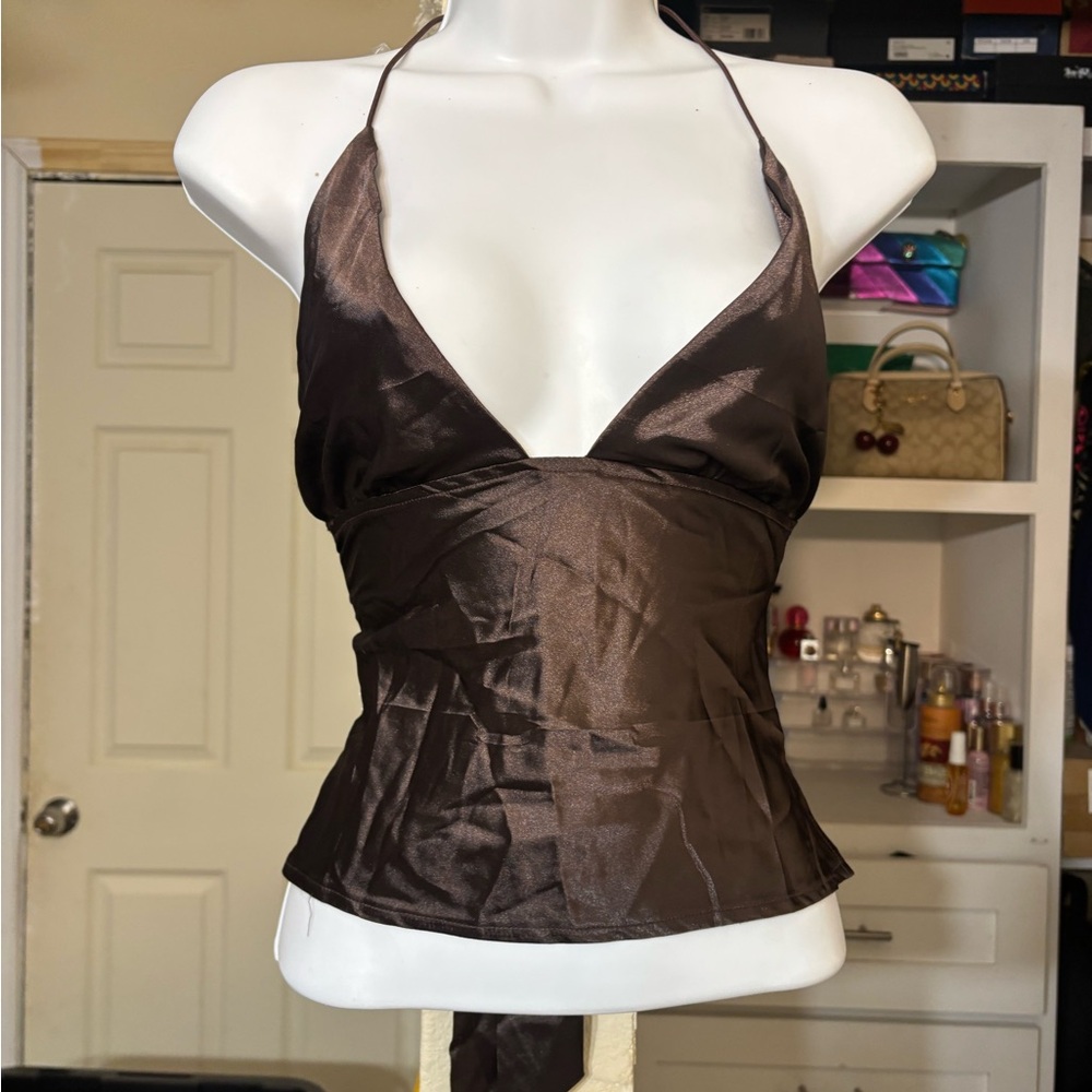 Brown Satin Halter Top